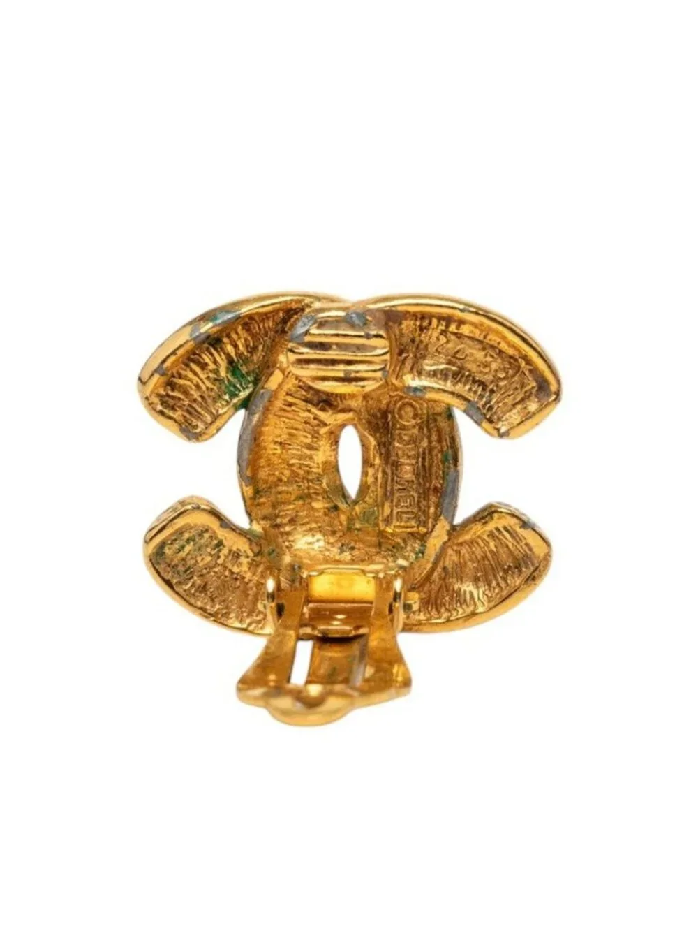 Chanel Quilted CC Logo Vintage Earrings Gold Plated